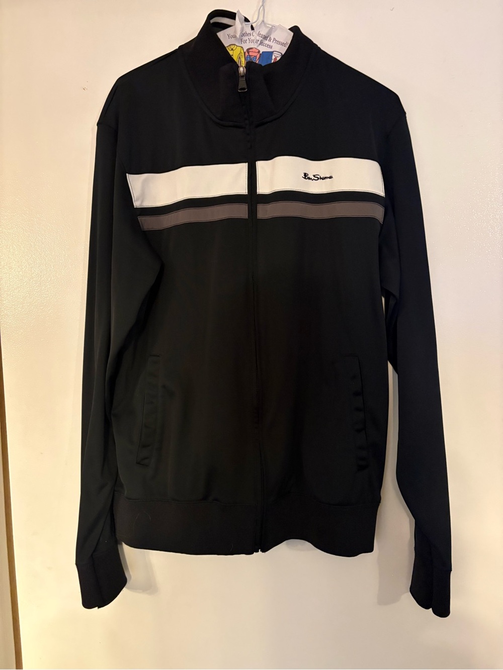 Ben Sherman Black Bomber Jacket with White and Gray Chest Stripes